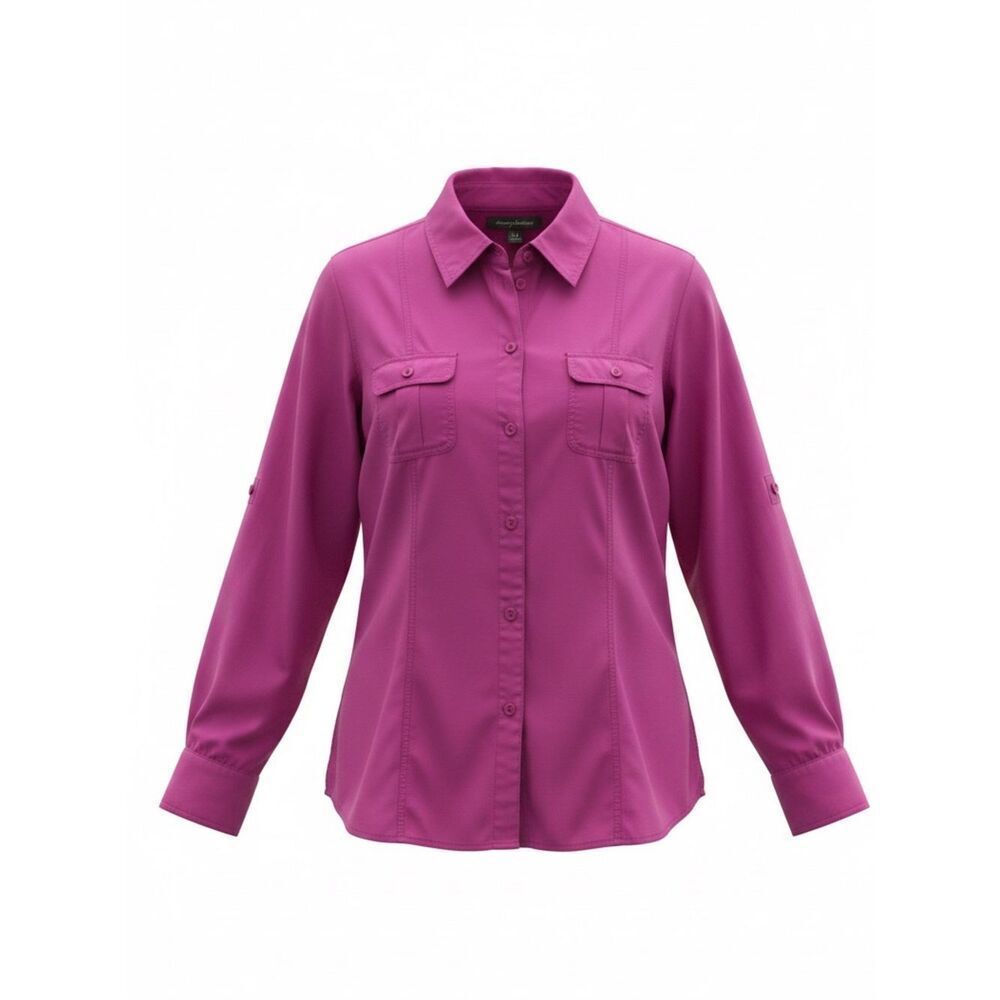 Tommy Bahama Women's Fuchsia/pink Button-Front Long Sleeve Shirt silk size M